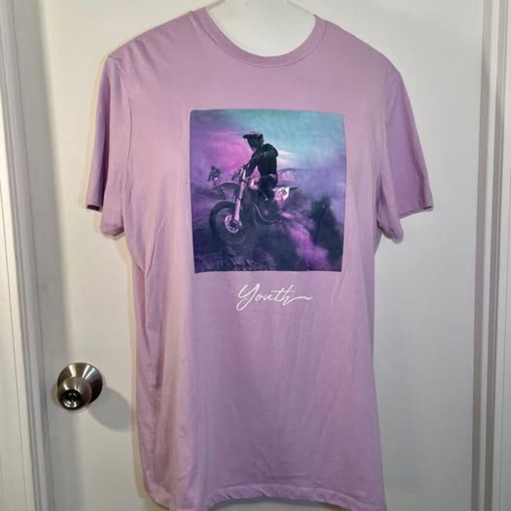 Men Large Purple T-Shirt Dirt Bike Graphic Design Forever 21